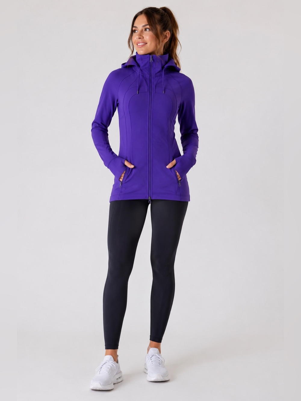 lululemon In Stride Jacket Purple Funnel Neck Hooded Size 10